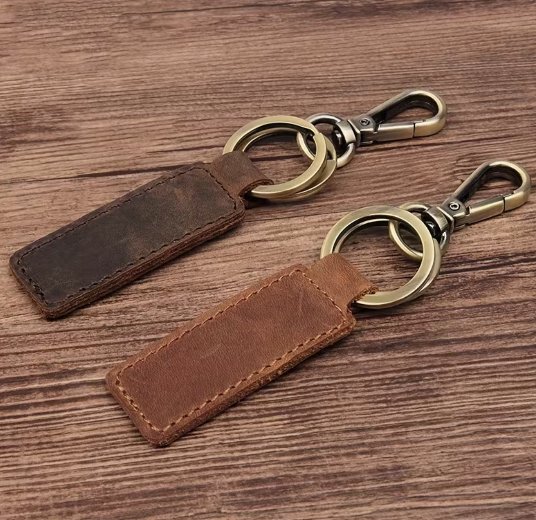Custom brown leatherette keychains